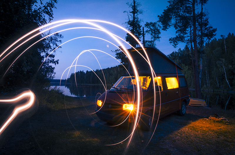 Lightpainting, camping with dogs, campervan VW California, www.DOGvision.eu