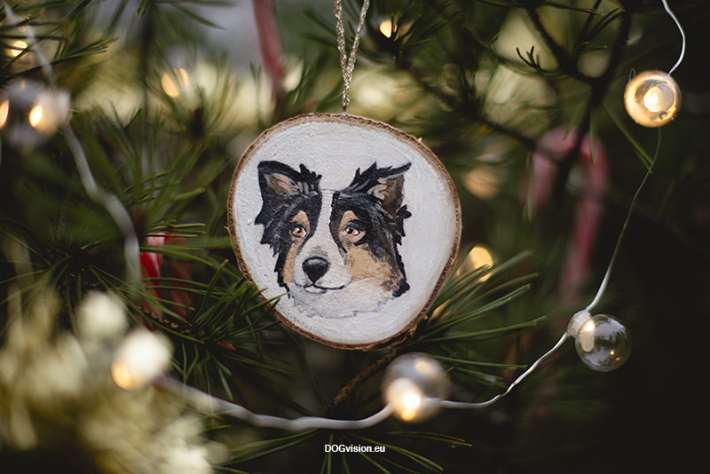 Diy wooden painted dog Christmas ornament, www.DOGvision.be