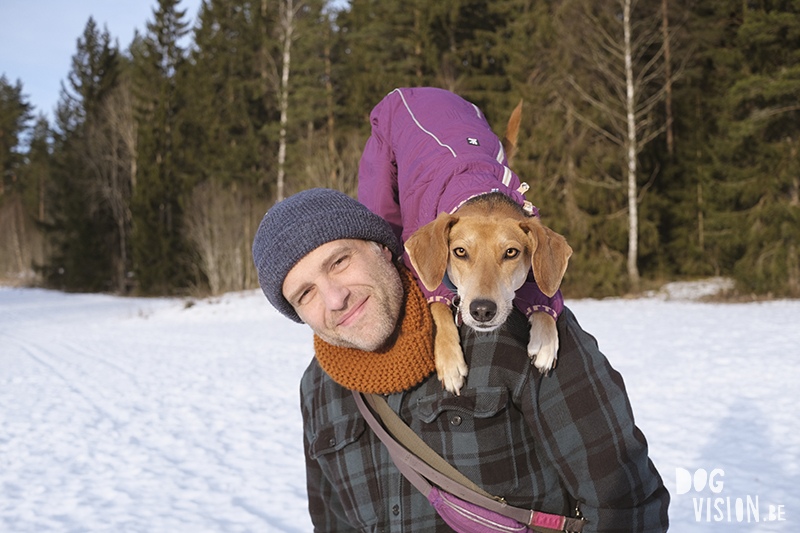 #TongueOutTuesday (06), DOGvision dog photography, dog dad and mutt puppy in the snow, coat by Hurtta, . www.DOGvision.eu