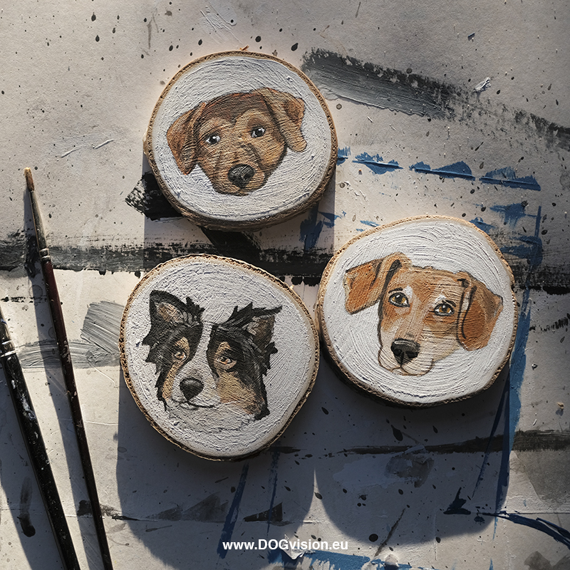 DOGvision Diy dog Christmas tree decorations wooden painted ornaments painted dog cartoon portrait. www.DOGvision.eu