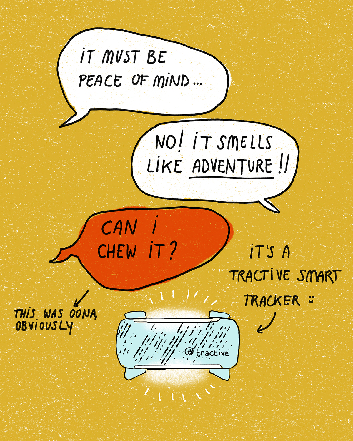 Tractive smart tracker with GPS, dog illustration, www.DOGvision.eu