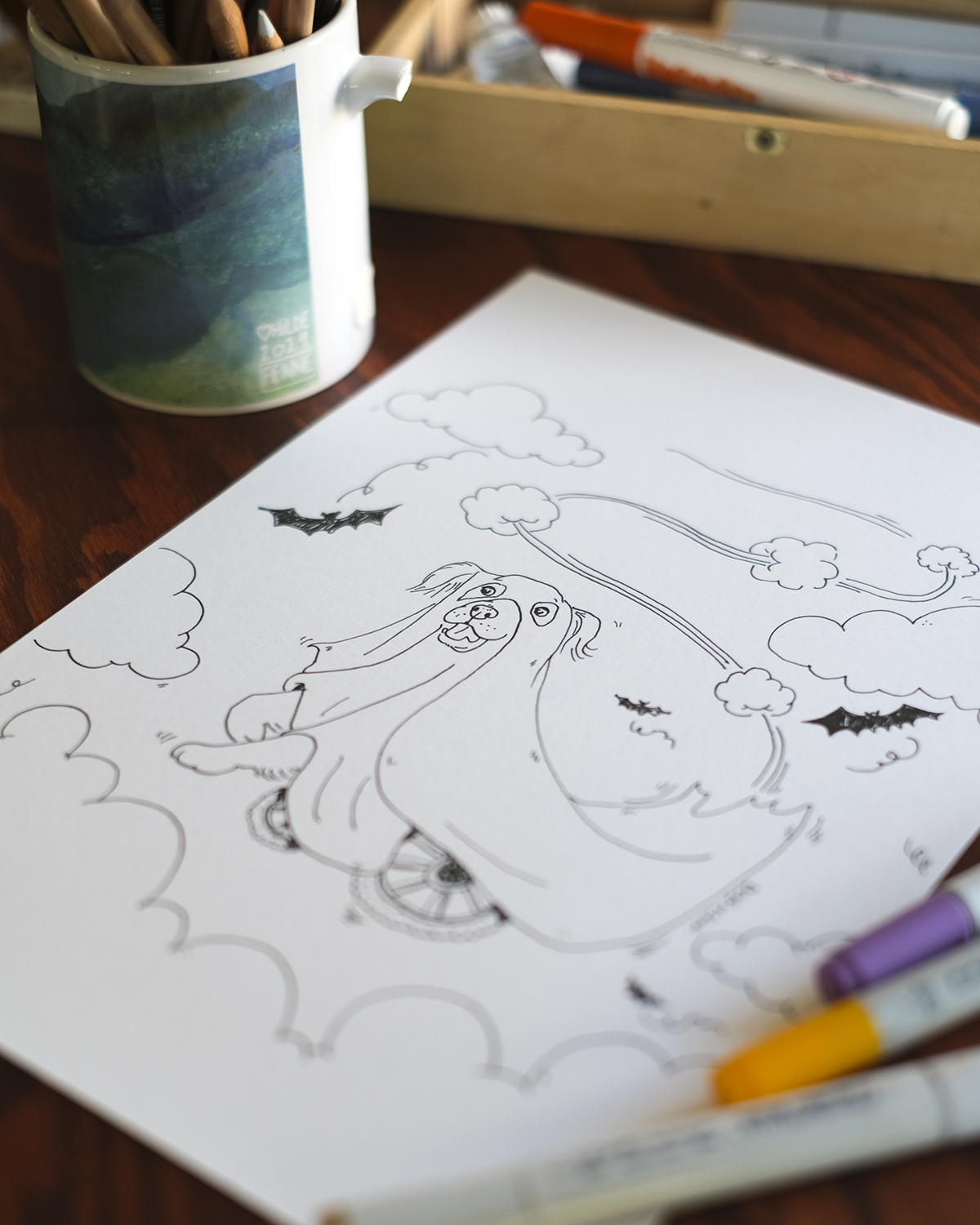 Printable spooky Halloween dog colouring pages, www.DOGvision.eu
