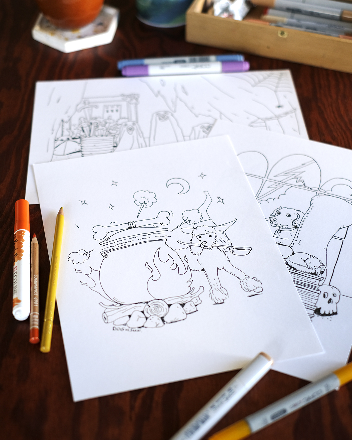 Printable spooky Halloween dog colouring pages, www.DOGvision.eu